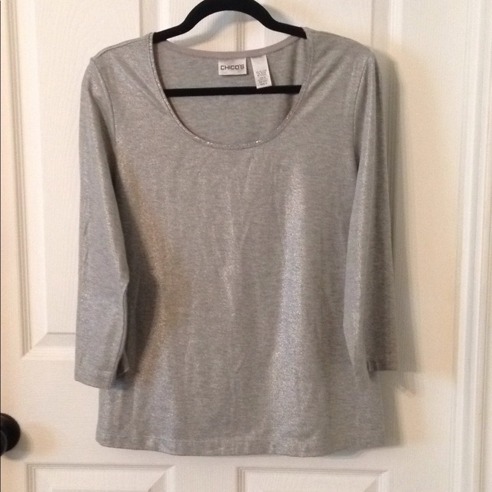 Chico's Silver Scoop Neck Top